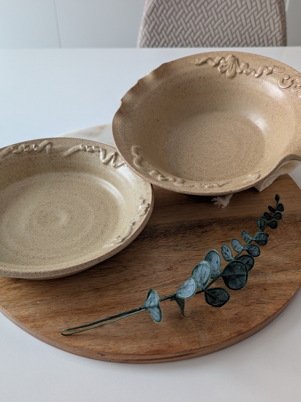 Handcrafted Ceramic Serving Bowls in Beige - Set of 2 - Picture 2 of 12